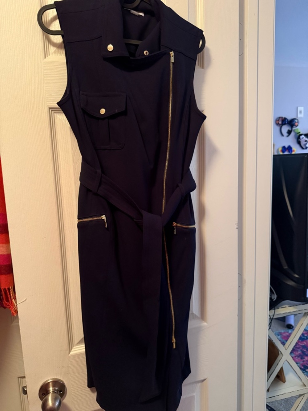 Sleeveless Zip-Front Midi Dress in Navy Calvin Klein